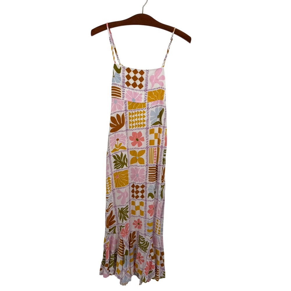 PAPER HEART Women's Size XS Midi Dress Abstract Patchwork‎ Print Spaghetti Strap